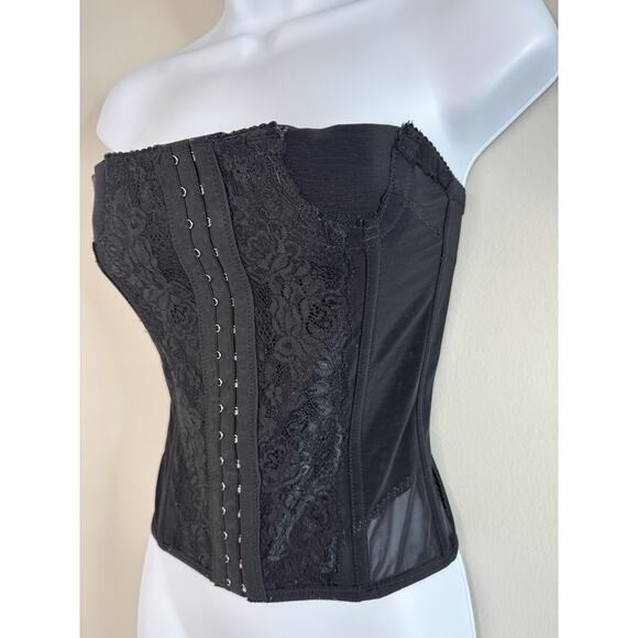 Black Lace Mesh Corset Bustier Top S/M Strapless Gothic Y2K Grunge Edgy Clubwear - Picture 2 of 10